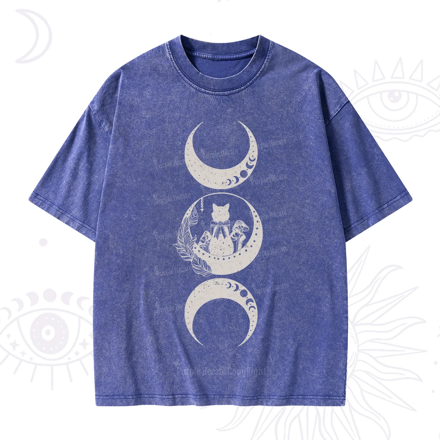 Purplehecate Cat And Moon Phases Washed T-Shirt