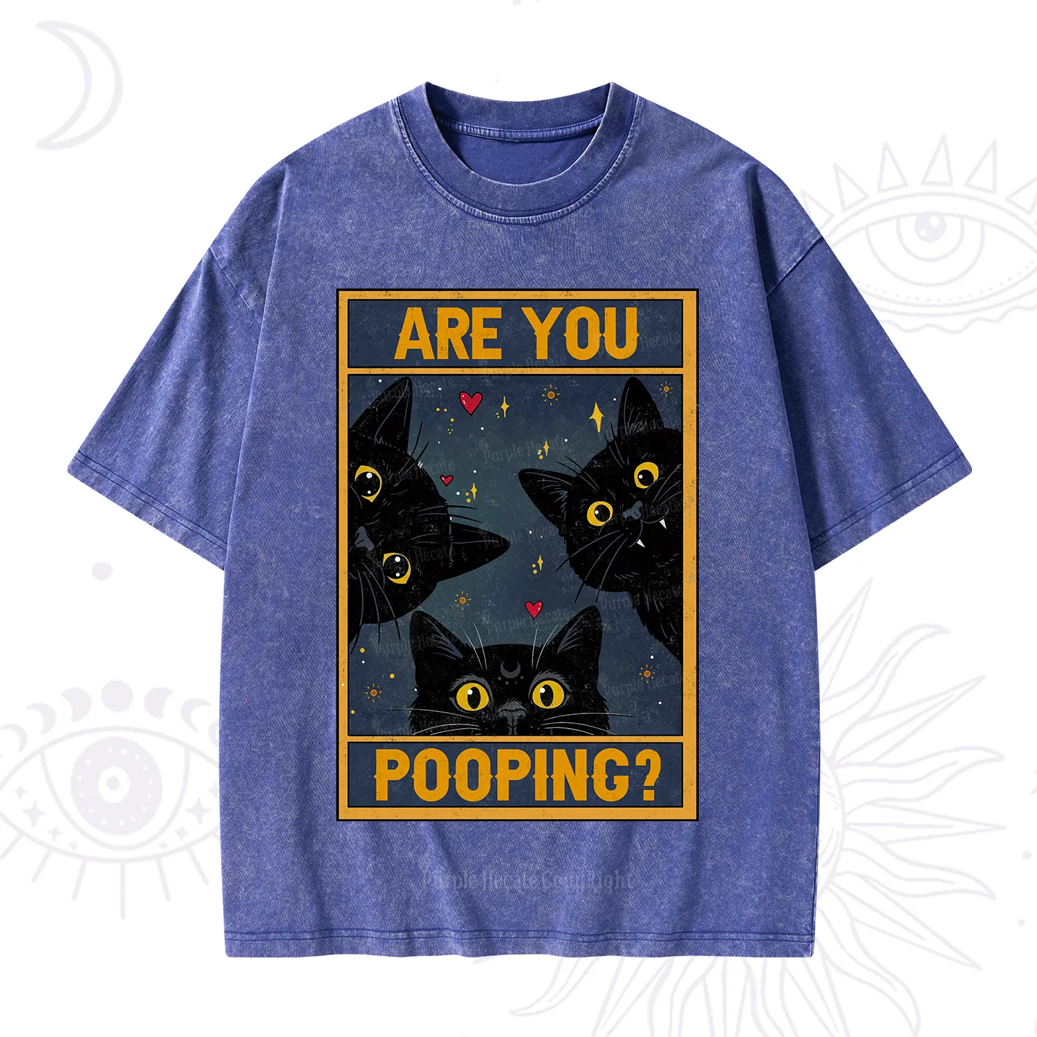 Purplehecate Funny Black Cat Are You Pooping Washed T-Shirt