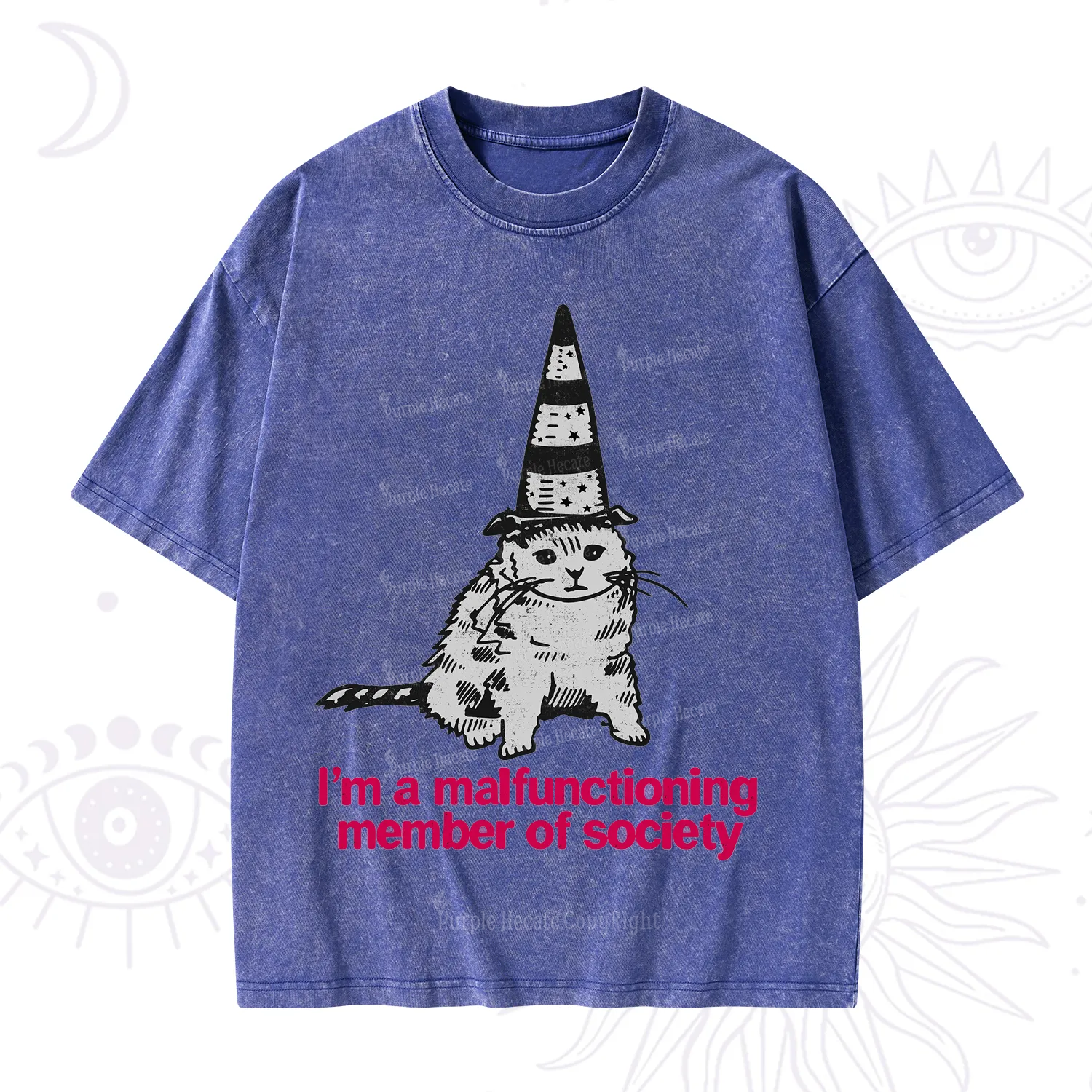 Purplehecate Social Anxiety Cat Washed T-Shirt