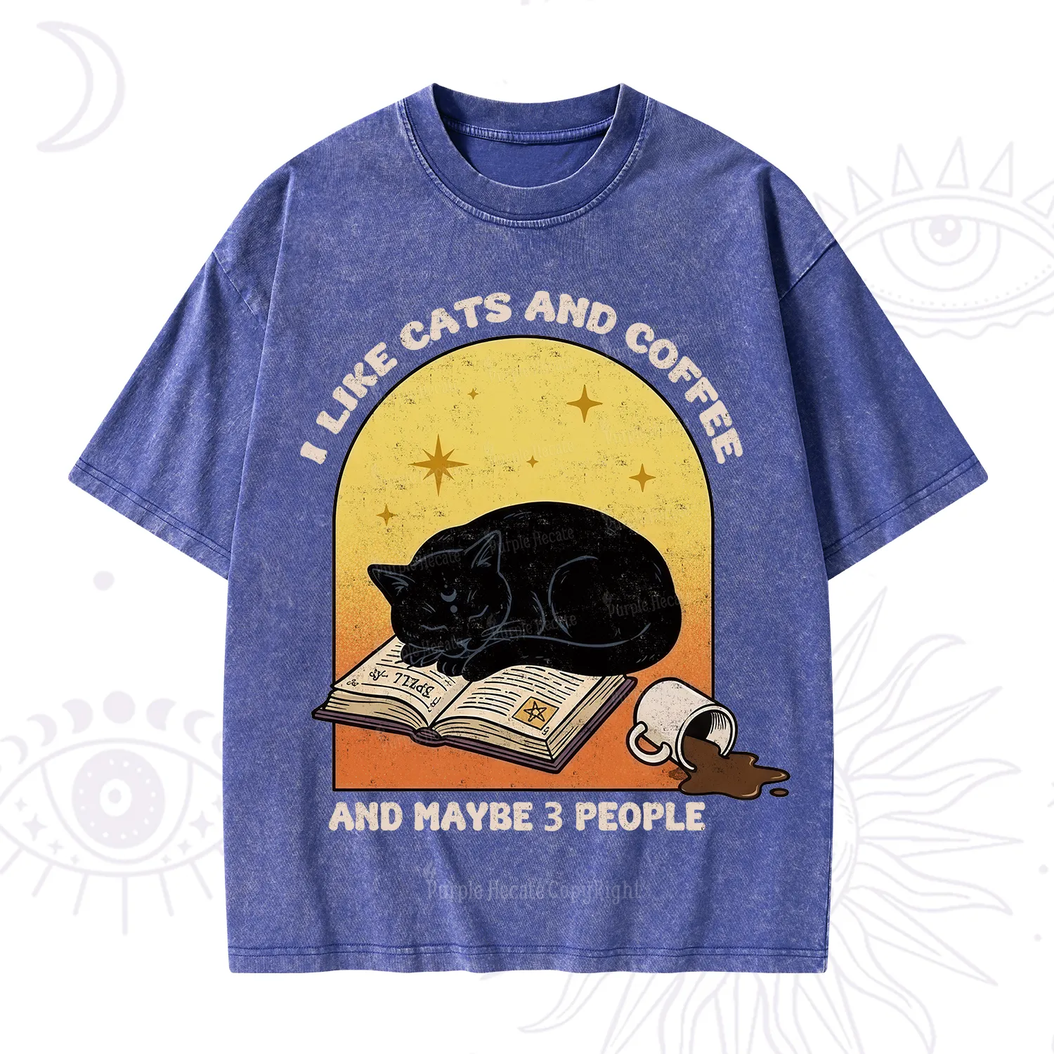 Purplehecate I Like Cats And Coffee Washed T-Shirt