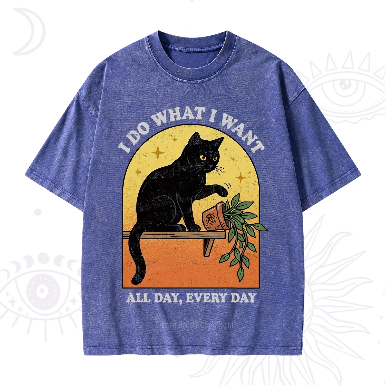 Purplehecate I Do What I Want Funny Black Cat Washed T-Shirt