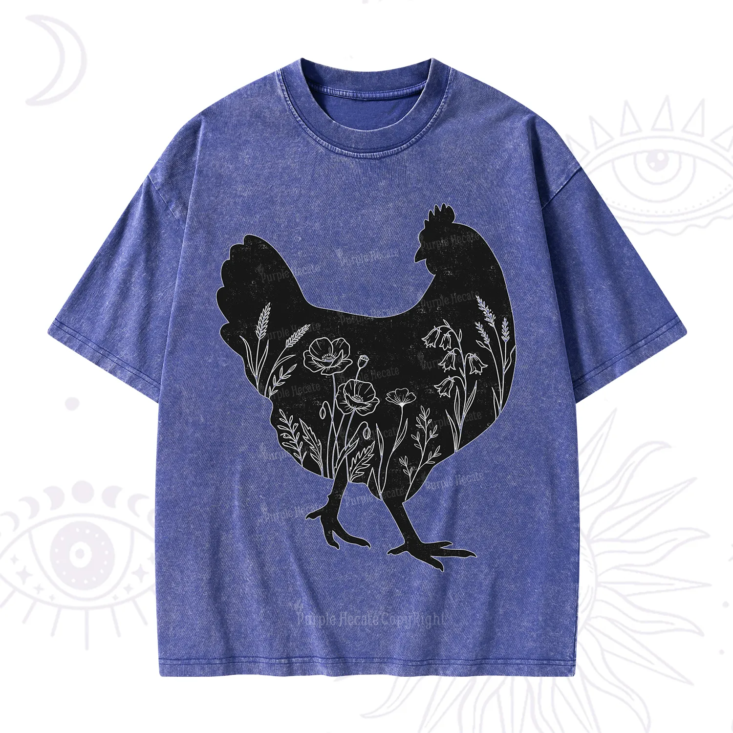 Purplehecate Floral Chicken Washed T-Shirt