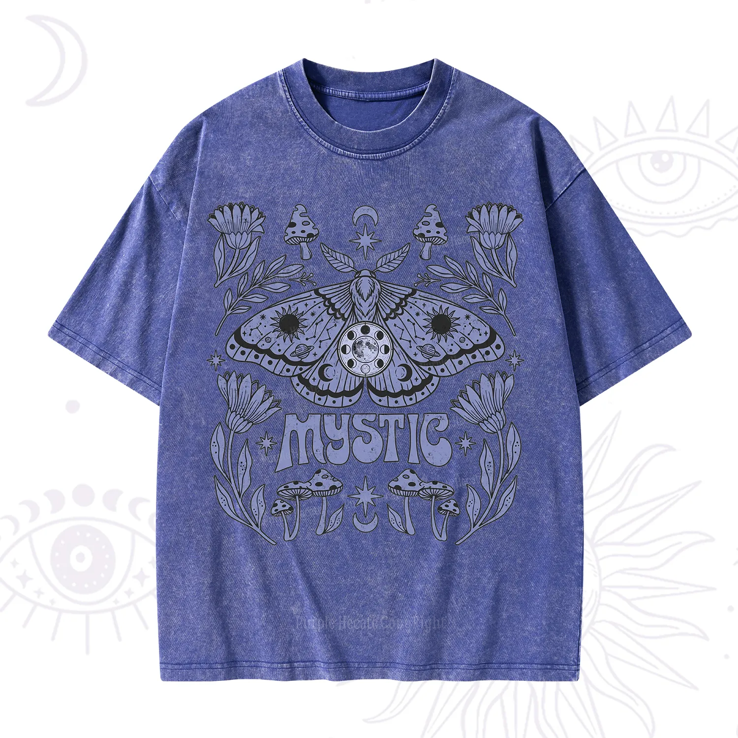 Purplehecate Celestial Moth Mushrooms Washed T-Shirt