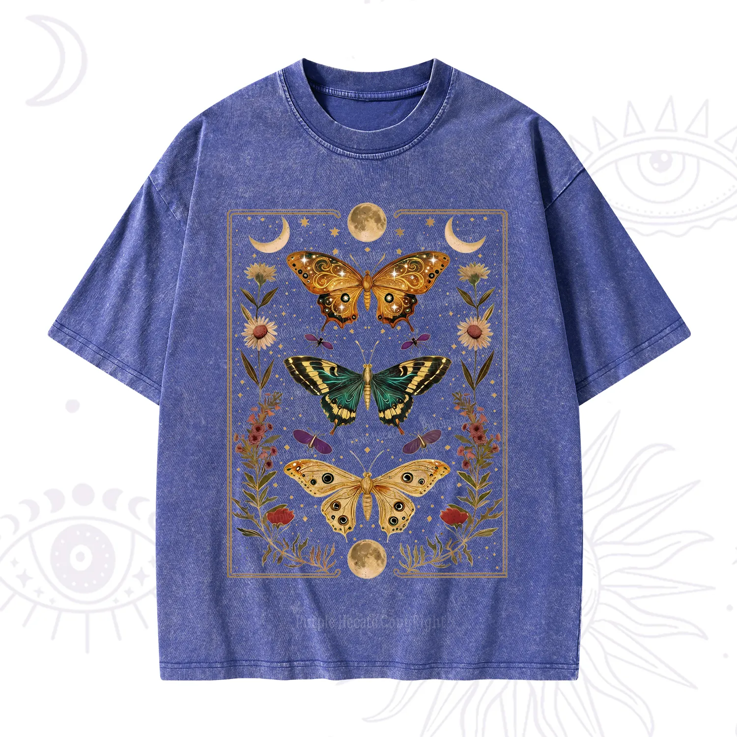 Purplehecate Sun and Moon Butterfly Washed T-Shirt