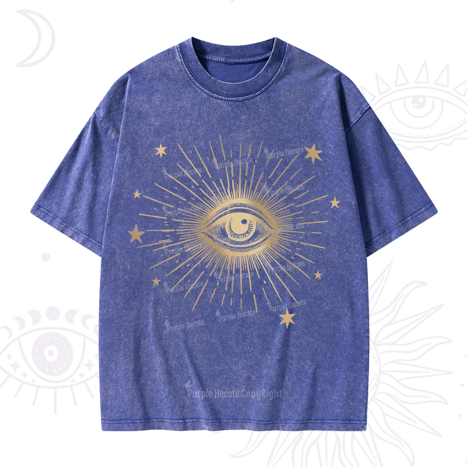 Purplehecate Celestial Eye with Stars Washed T-Shirt