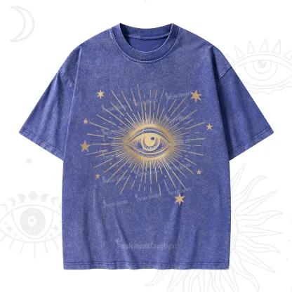 Purplehecate Celestial Eye with Stars Washed T-Shirt