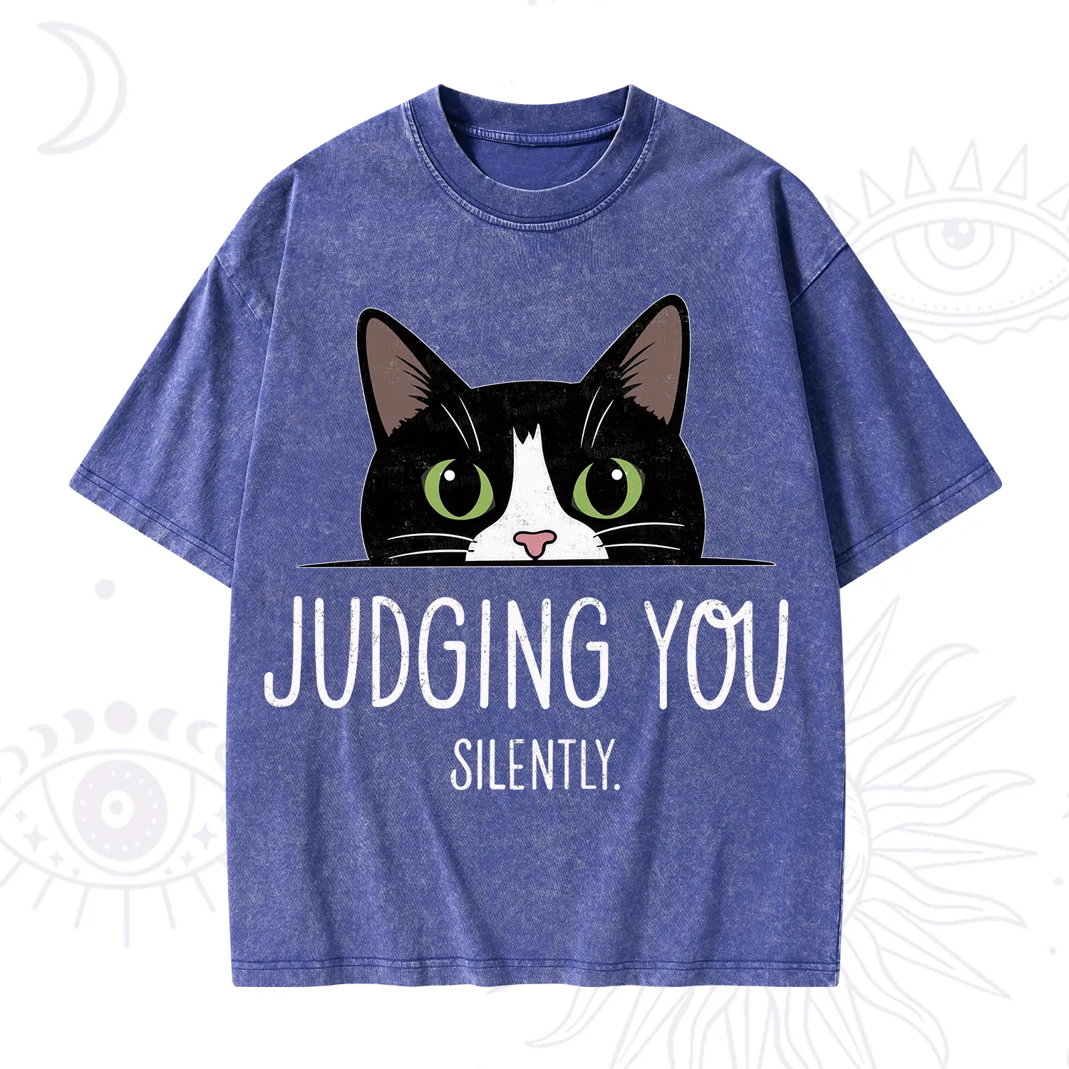 Purplehecate Cute Cat Judging You Silently Washed T-Shirt