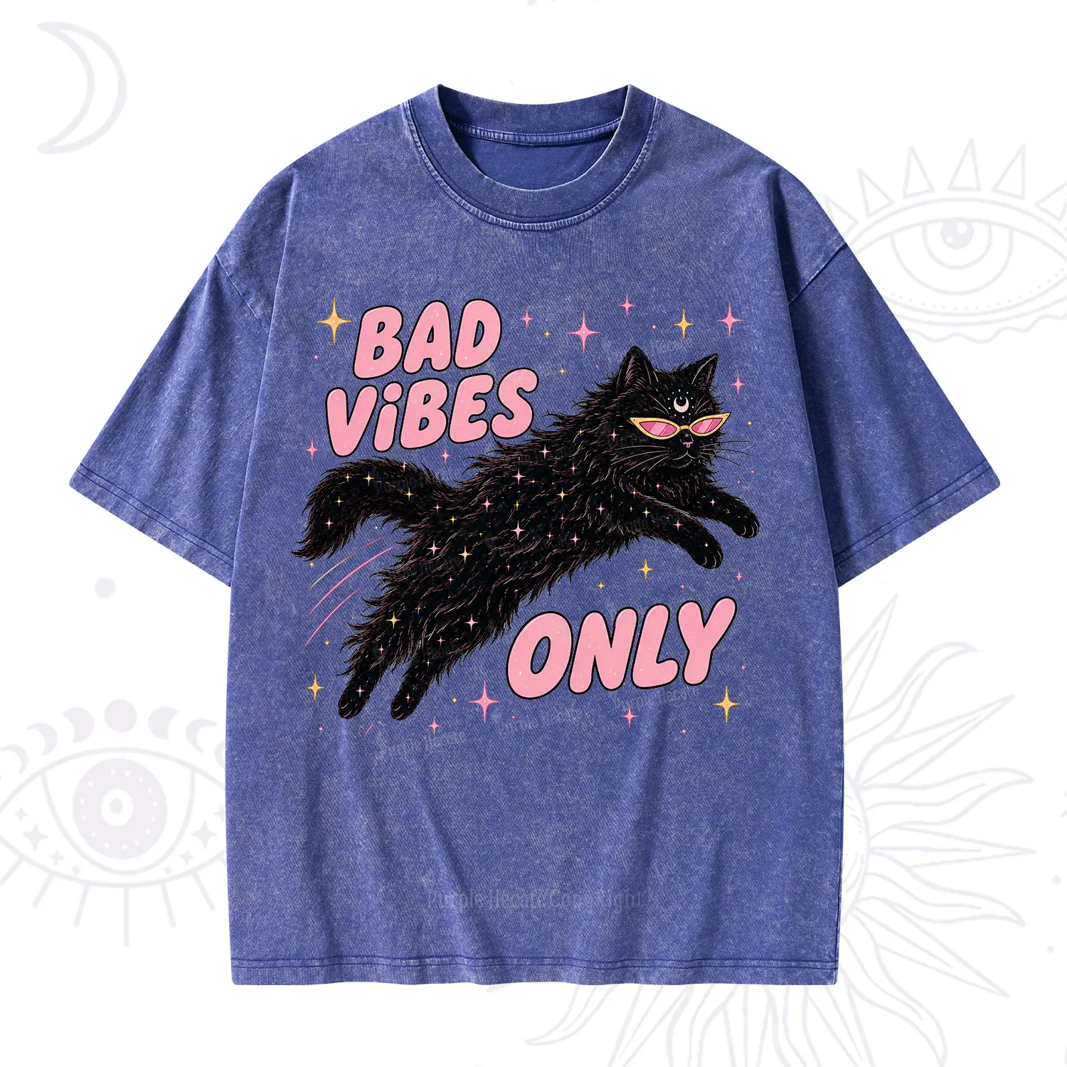 Purplehecate Black Cat Vibes Only Washed T-Shirt