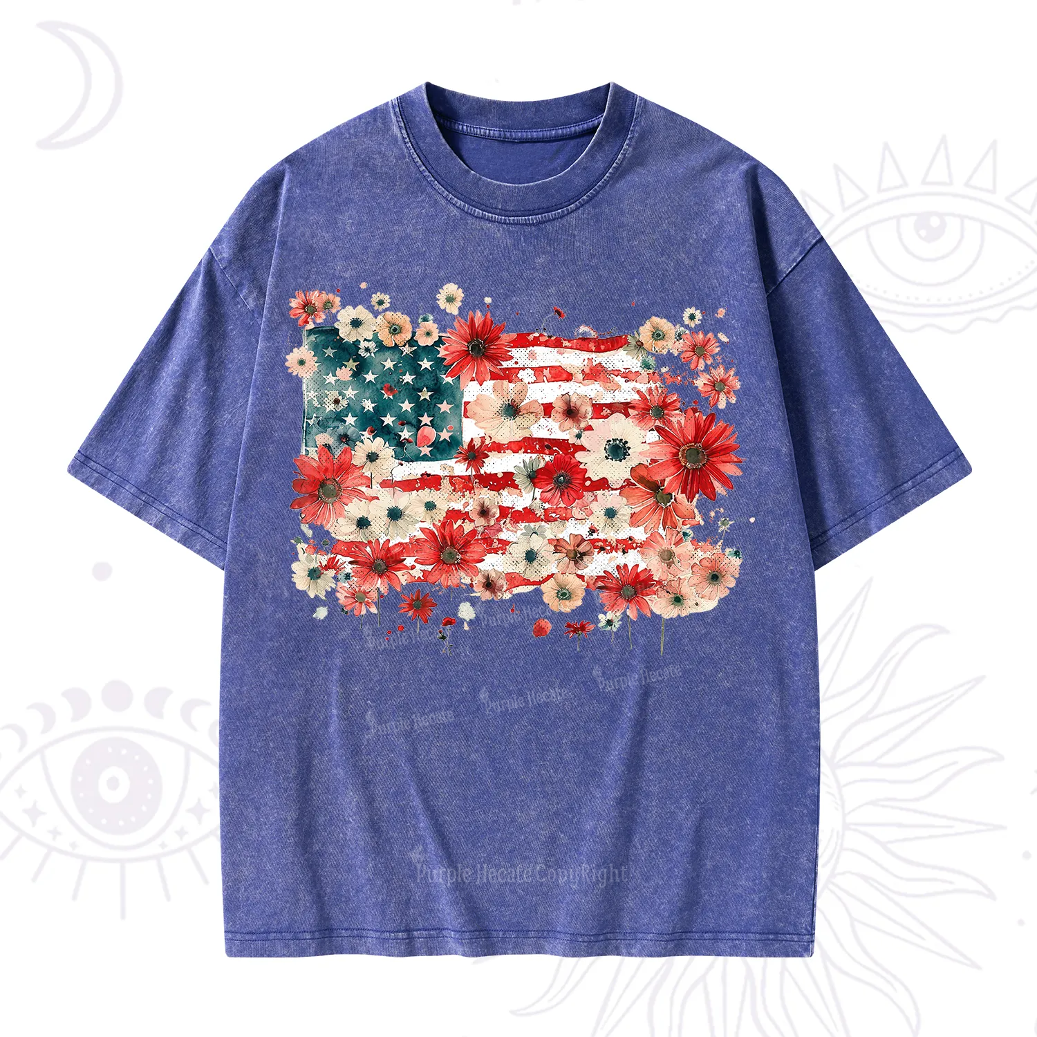 Purplehecate Floral American Flag Washed T-Shirt