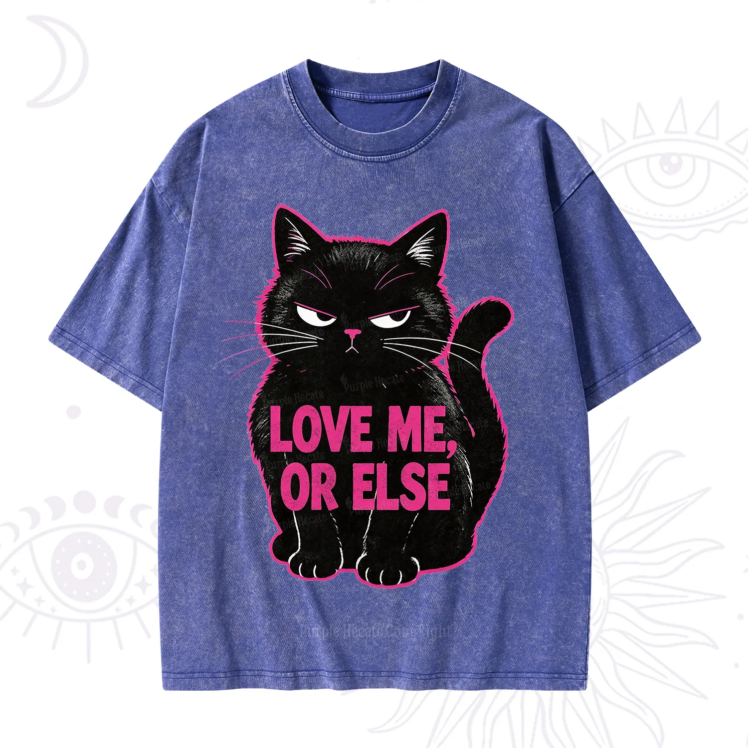 Purplehecate Grumpy Black Cat Love Me or Else Washed T-Shirt