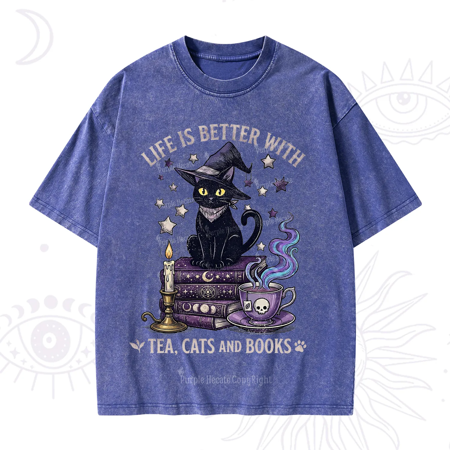 Purplehecate Life Is Better With Cats And Books Washed T-Shirt