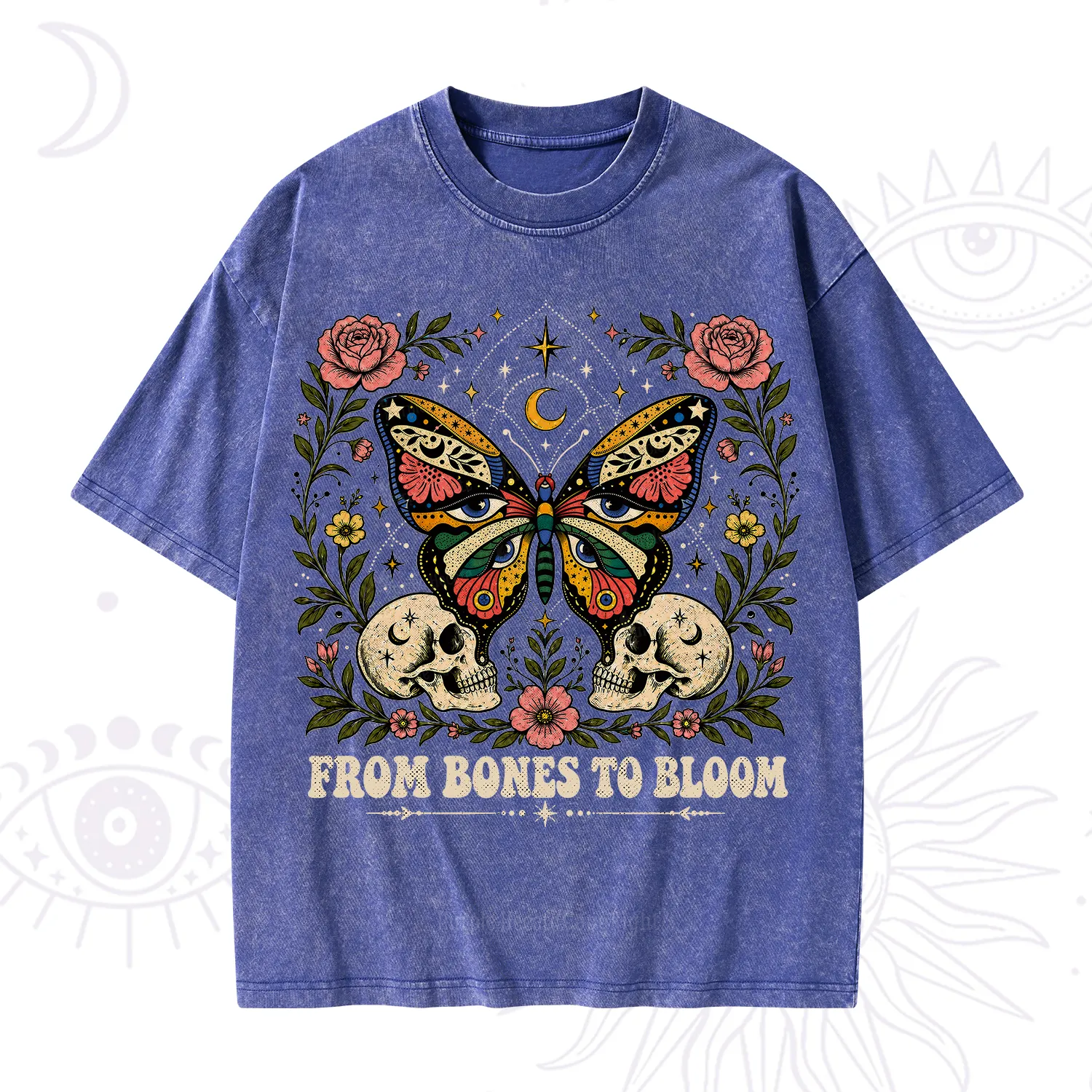 Purplehecate From Bones to Bloom Butterfly Washed T-Shirt