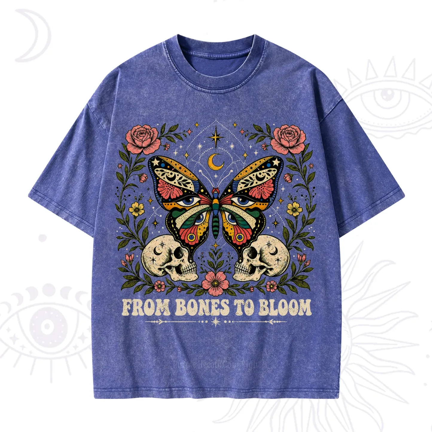 Purplehecate From Bones to Bloom Butterfly Washed T-Shirt