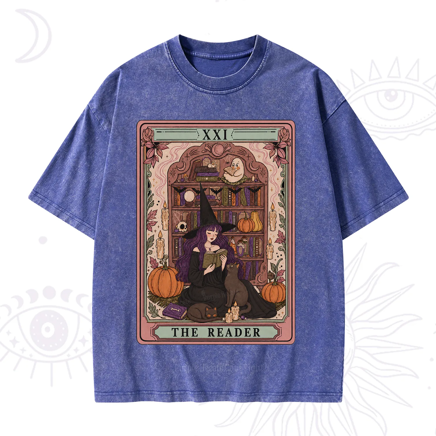 Purplehecate The Reader Tarot Bookish Witch Washed T-Shirt