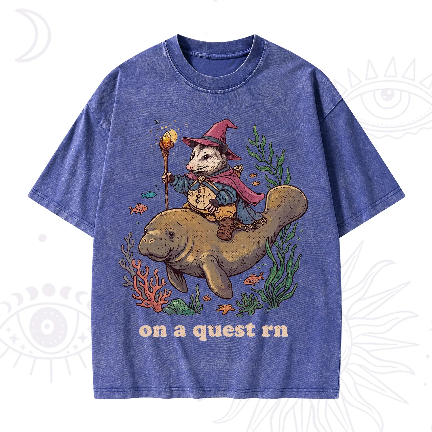 Purplehecate Opossum Wizard on Sea Quest Washed T-Shirt