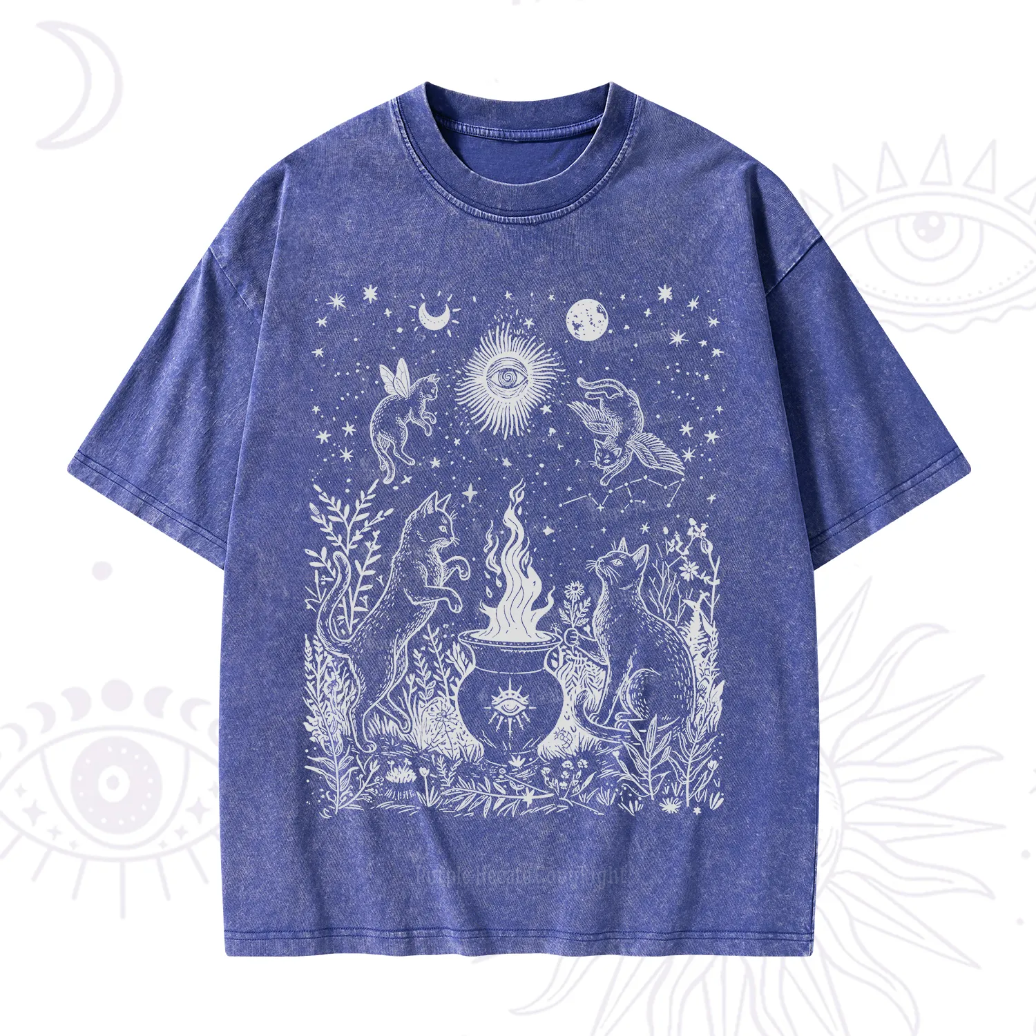 Purplehecate Midnight Meowgic Moon Ritual Washed T-Shirt