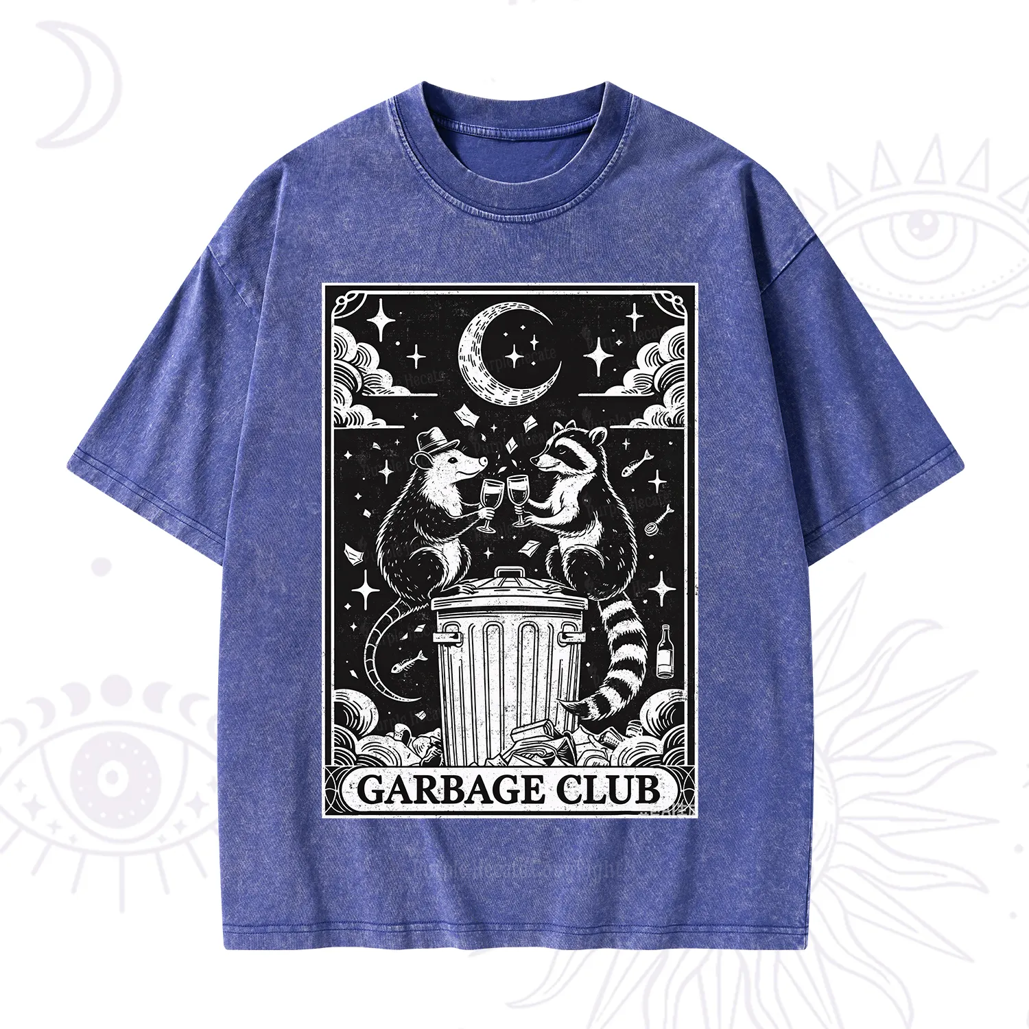 Purplehecate The Garbage Club Tarot Raccoon Party Washed T-Shirt