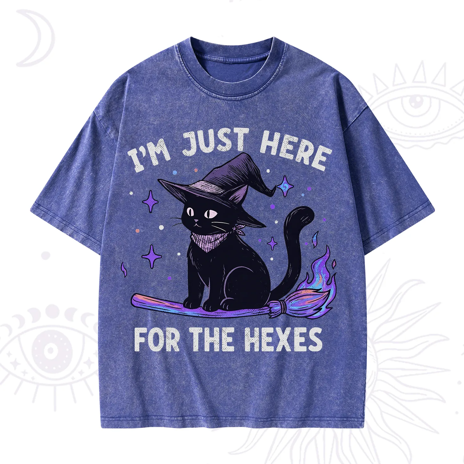 Purplehecate I'm Just Here for the Hexes Witch Cat Washed T-Shirt