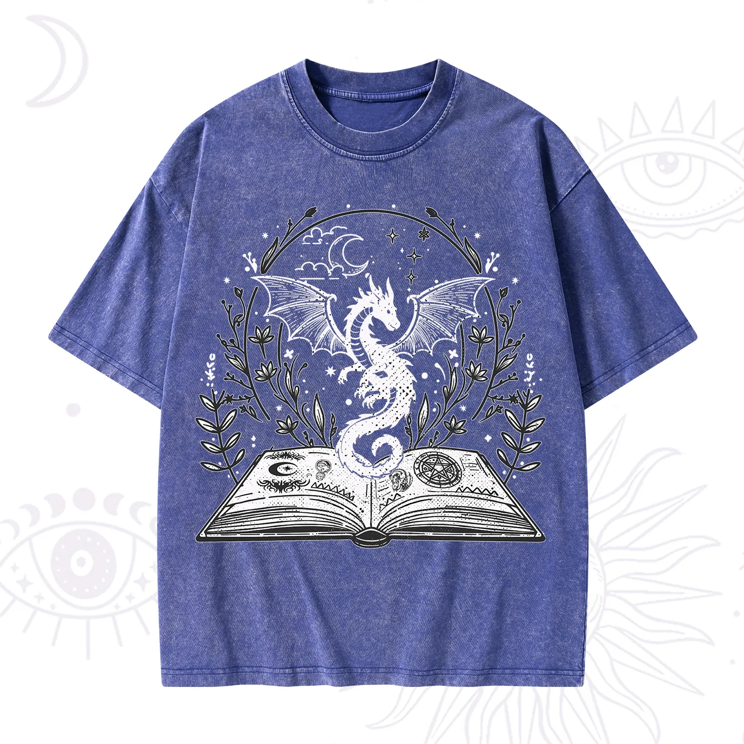 Purplehecate Magical Book Dragon Fantasy Washed T-Shirt
