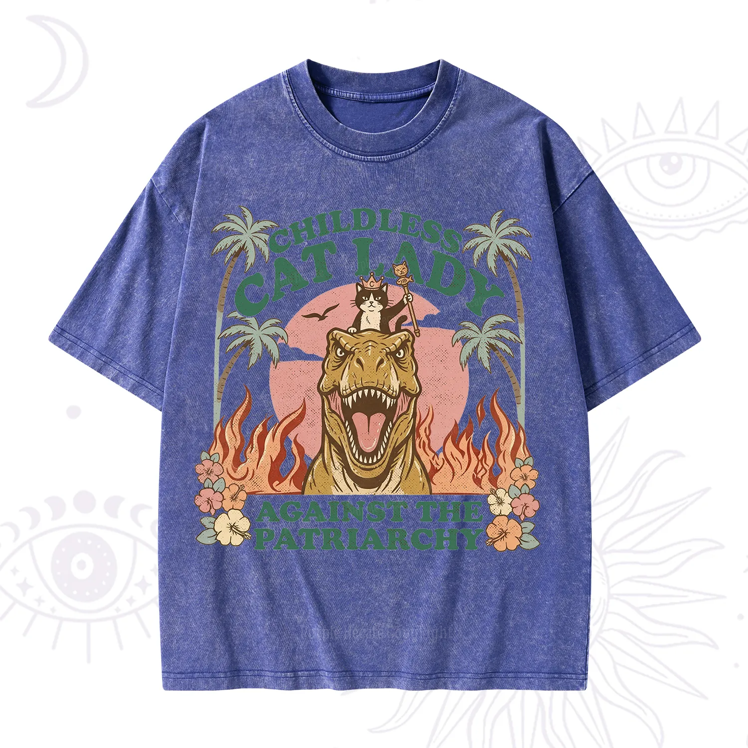 Purplehecate Childless Cat Lady Burn the Patriarchy Washed T-Shirt