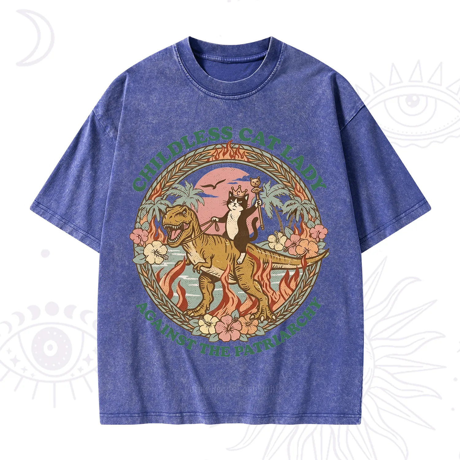 Purplehecate Childless Cat Lady Burn the Patriarchy Washed T-Shirt