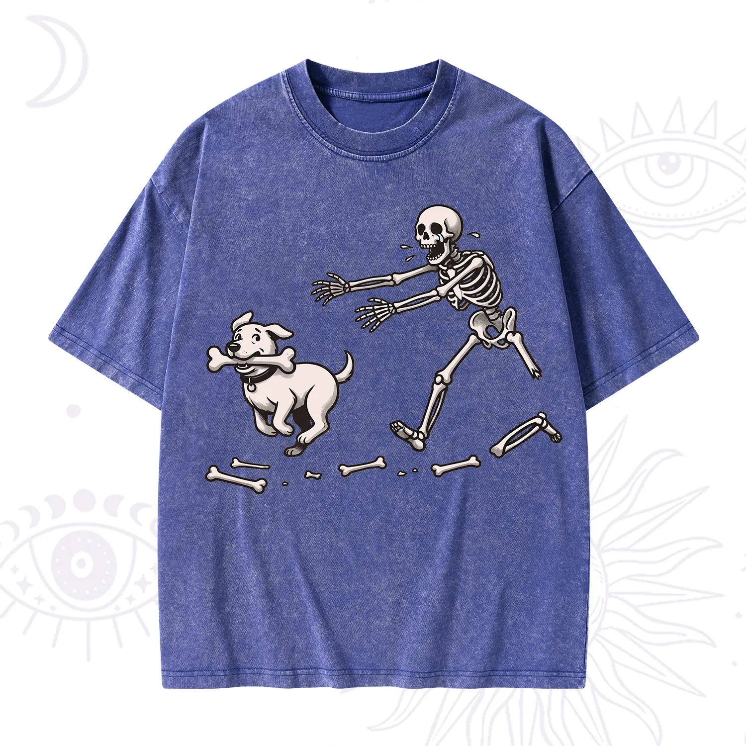 Purplehecate Halloween Skeleton Chasing Dog Washed T-Shirt