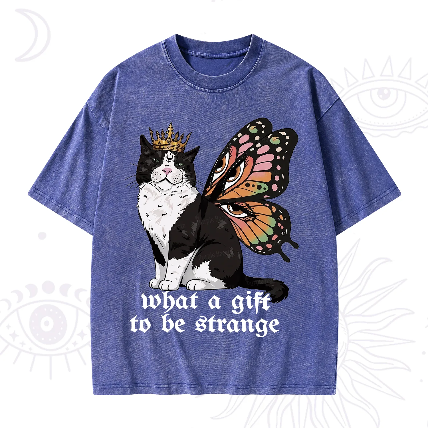 Purplehecate What a Gift to Be Strange Cat Washed T-Shirt