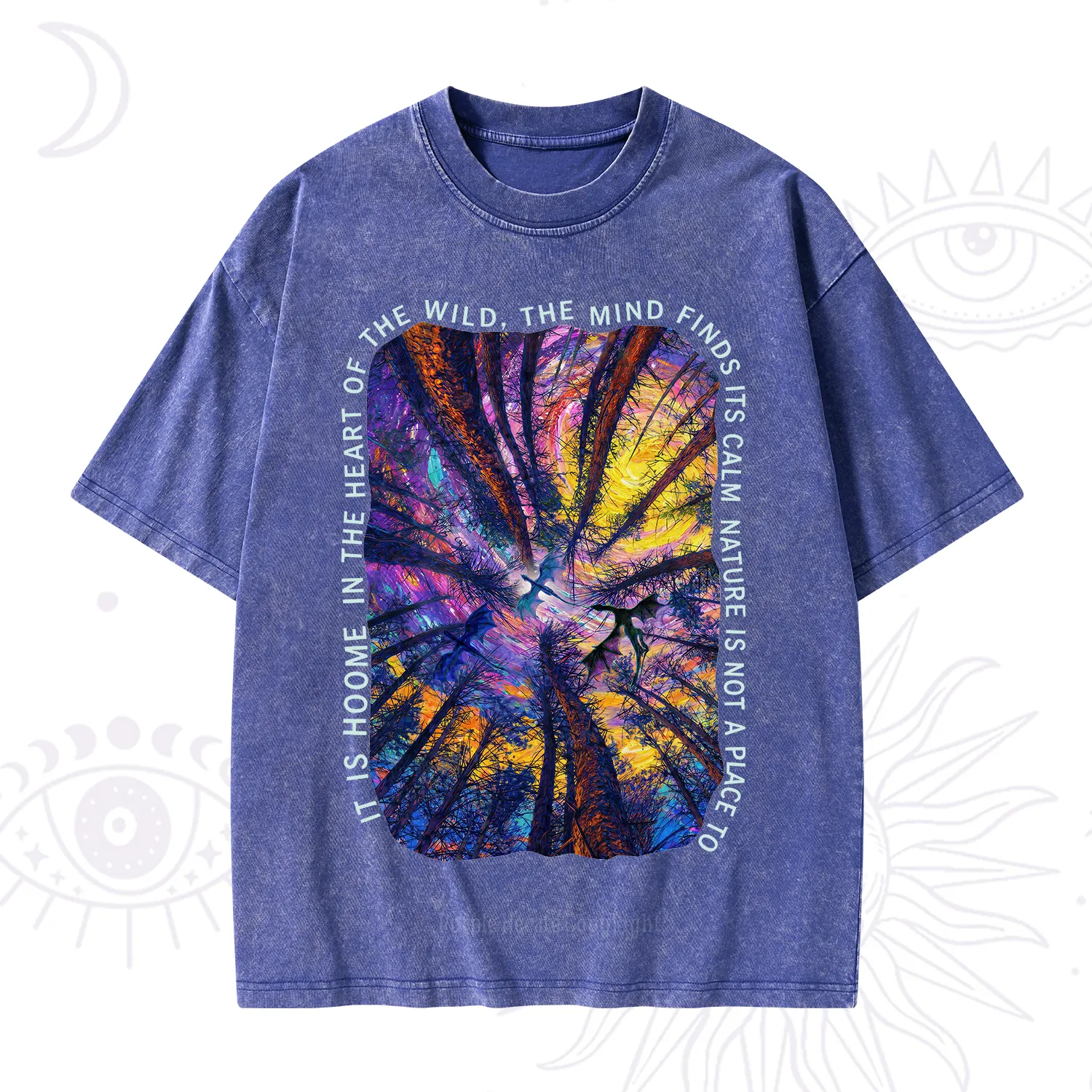 Purplehecate Forest Mindscape Night Sky Washed T-Shirt