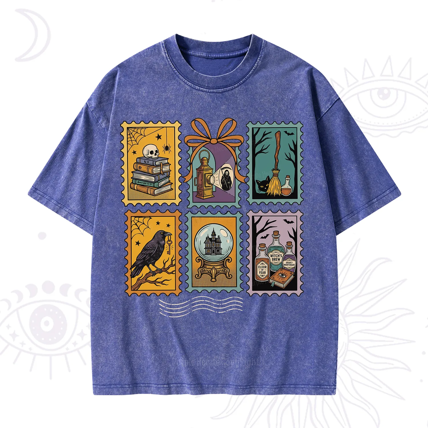 Purplehecate Halloween Witch Raven Castle Potions Washed T-Shirt