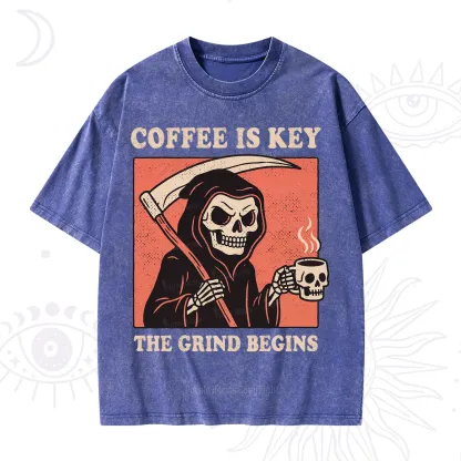 Purplehecate Coffee Is Key The Grind Begins Washed T-Shirt