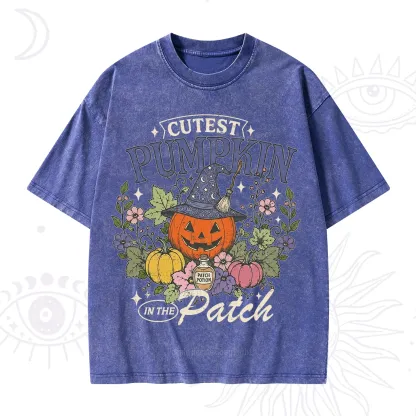 Purplehecate Cutest Pumpkin in the Patch Halloween Washed T-Shirt