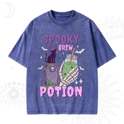 Purplehecate Spooky Brew Potion Halloween Washed T-Shirt
