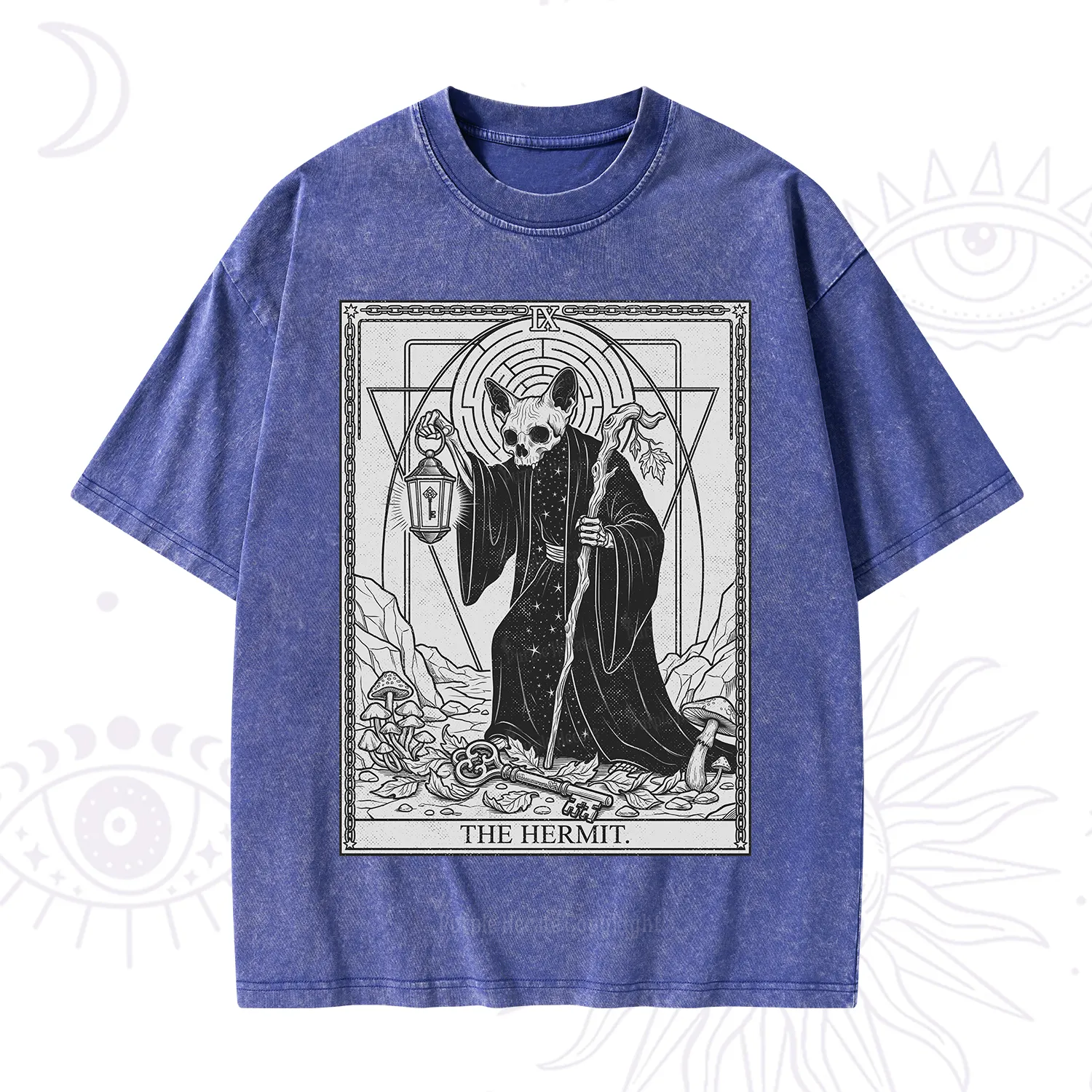 Purplehecate The Hermit Skeleton Cat Tarot Washed T-Shirt