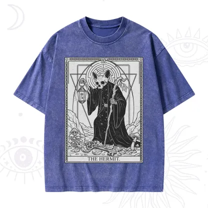 Purplehecate The Hermit Skeleton Cat Tarot Washed T-Shirt