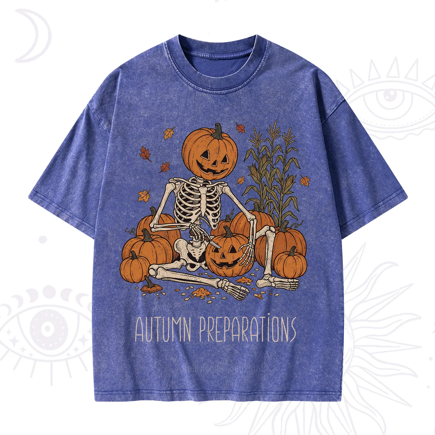 Purplehecate Autumn Preparations Pumpkin Skeleton Washed T-Shirt