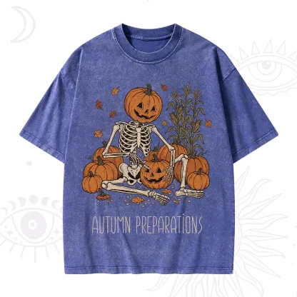 Purplehecate Autumn Preparations Pumpkin Skeleton Washed T-Shirt