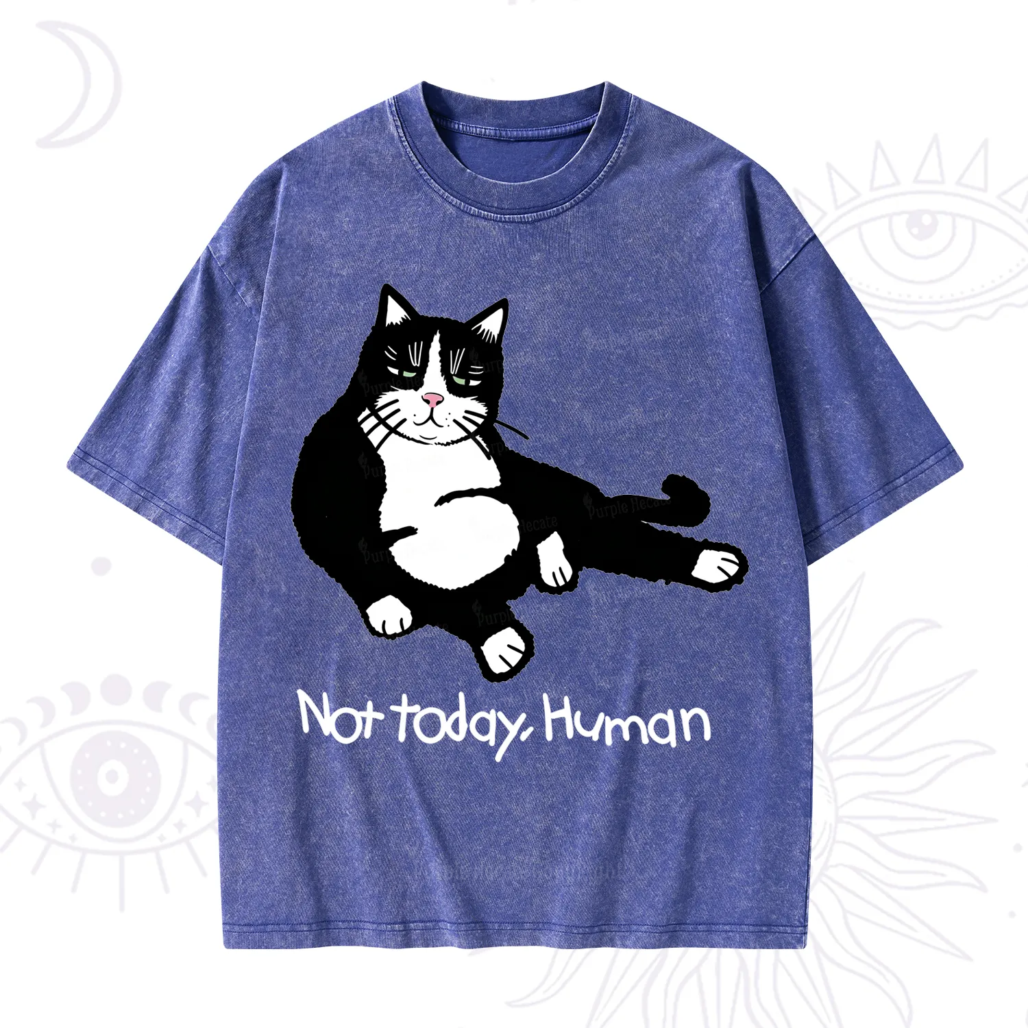 Purplehecate Not Today Human Funny Cat Washed T-Shirt
