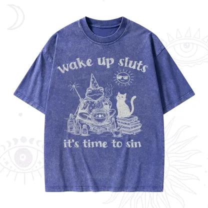 Purplehecate Wake Up Sluts It's Time to Sin Witch Frog Washed T-Shirt