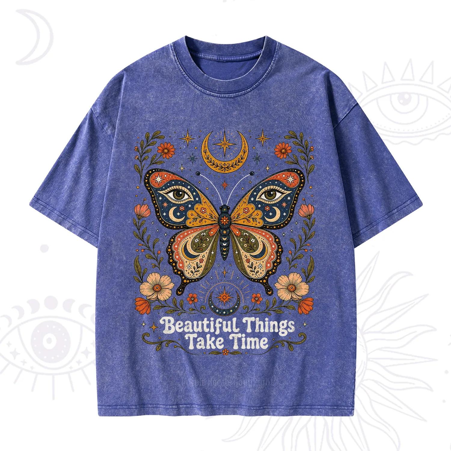 Purplehecate Beautiful Things Take Time Butterfly Washed T-Shirt