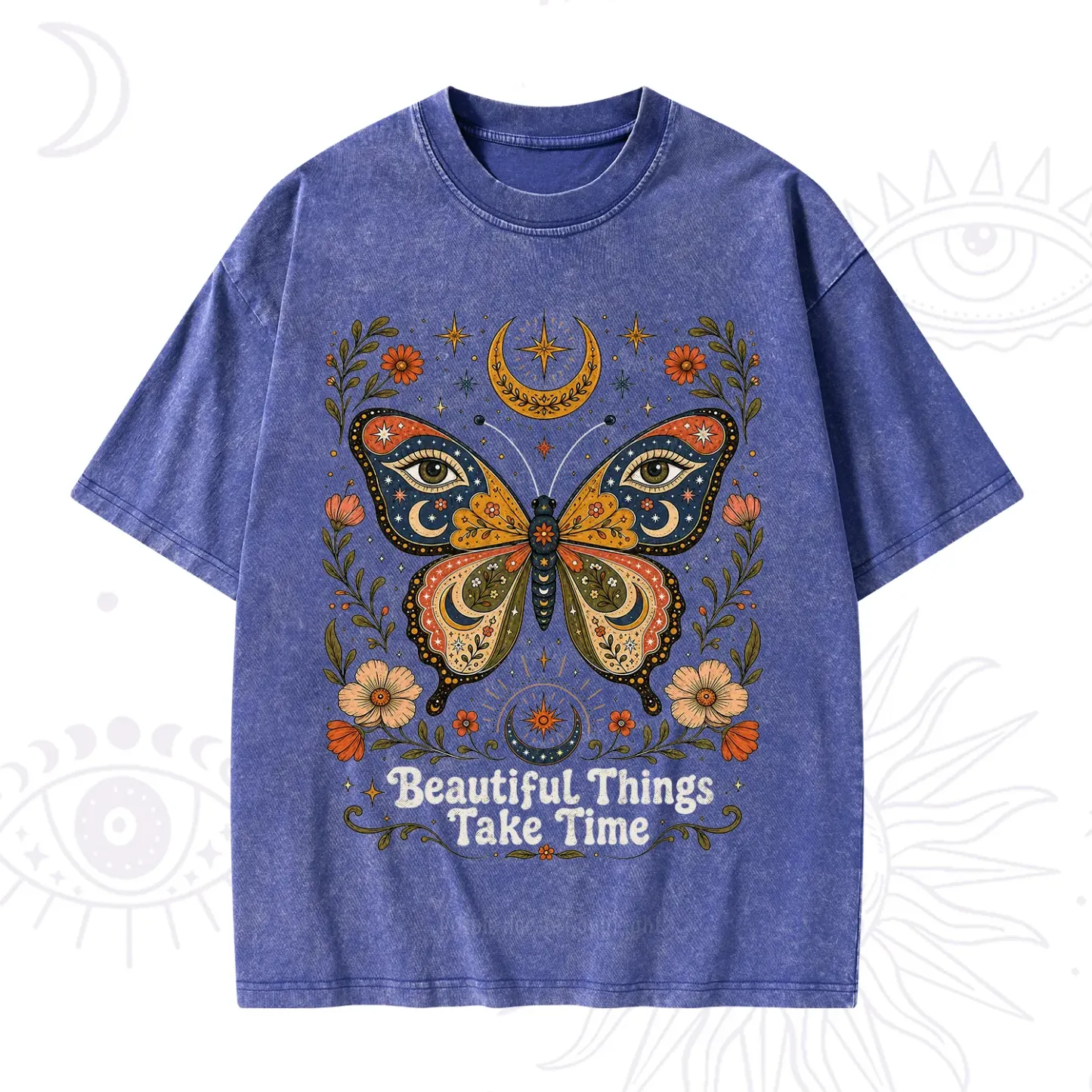 Purplehecate Beautiful Things Take Time Butterfly Washed T-Shirt
