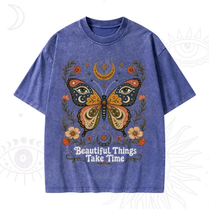 Purplehecate Beautiful Things Take Time Butterfly Washed T-Shirt