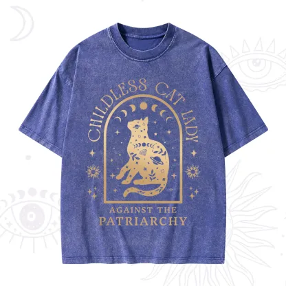 Purplehecate Childless Cat Lady Against the Patriarchy Washed T-Shirt