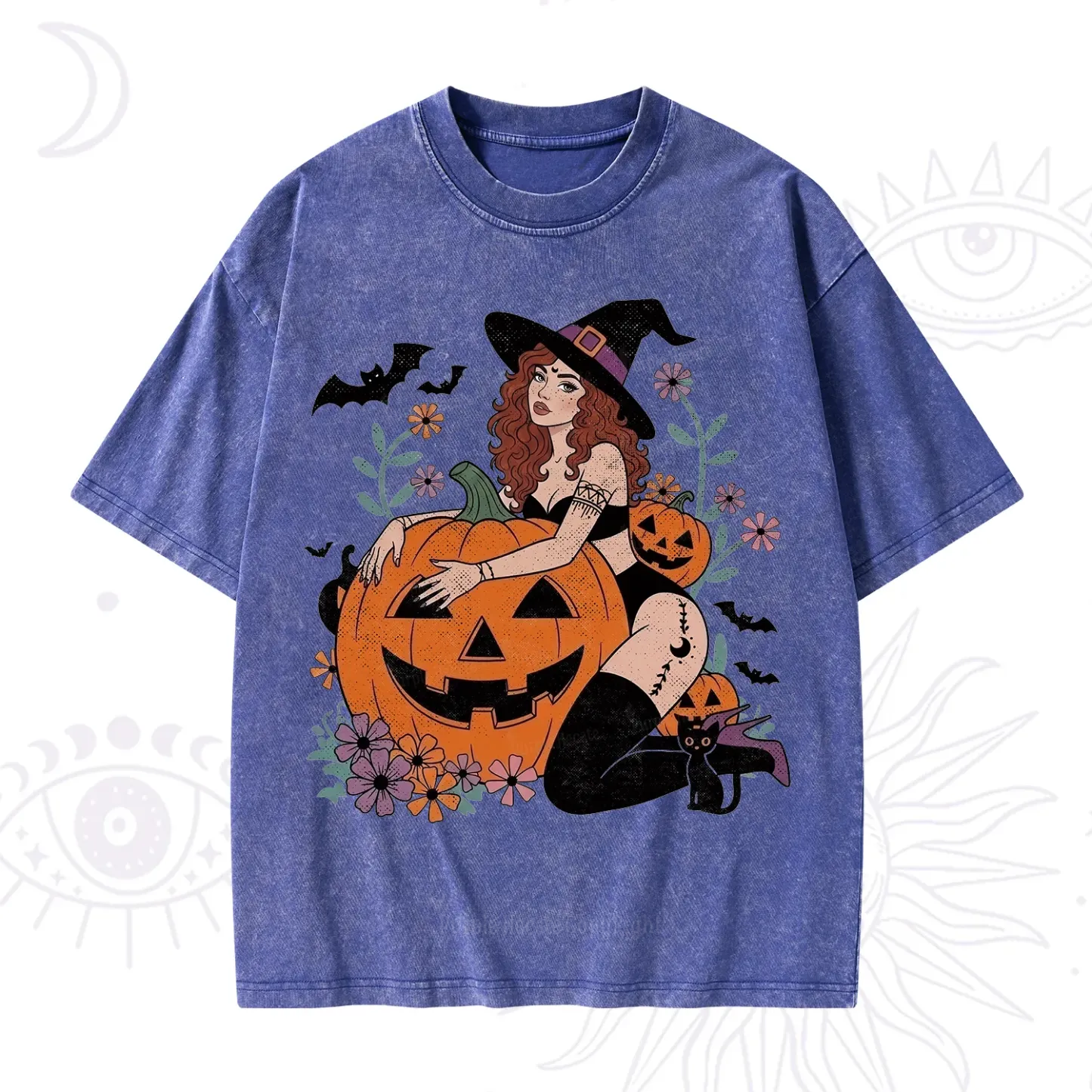 Purplehecate Enchanting Pumpkin Witch Halloween Washed T-Shirt