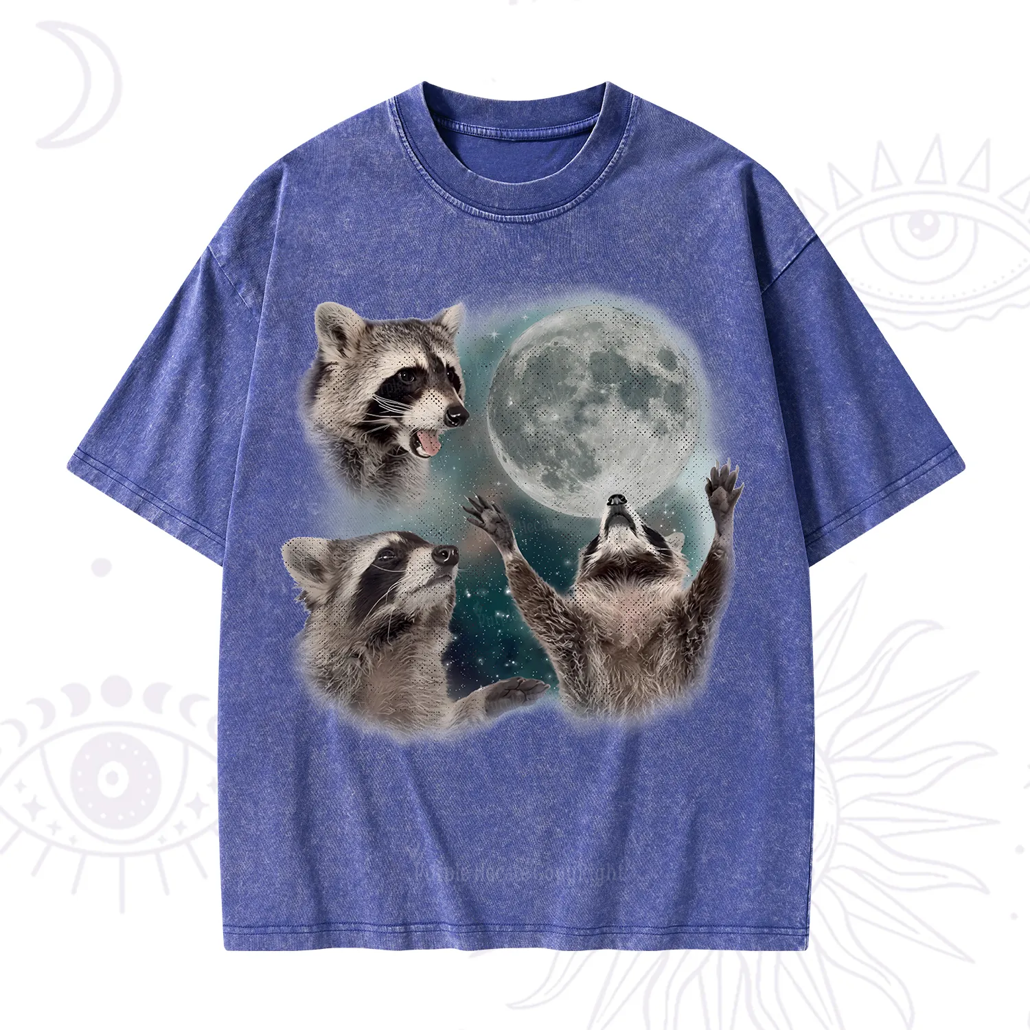 Purplehecate Three Raccoons Retro Graphic Washed T-Shirt