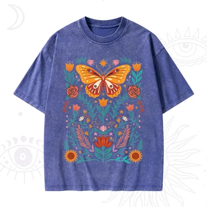 Purplehecate Boho Colorful Celestial Butterfly Washed T-Shirt