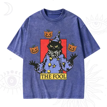 Purplehecate Spooky Fool Black Cat Washed T-Shirt