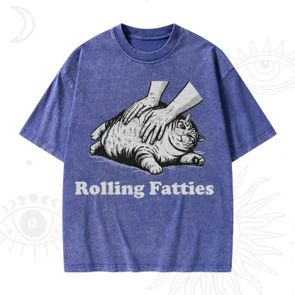 Purplehecate Rolling Fatties Cat Washed T-Shirt