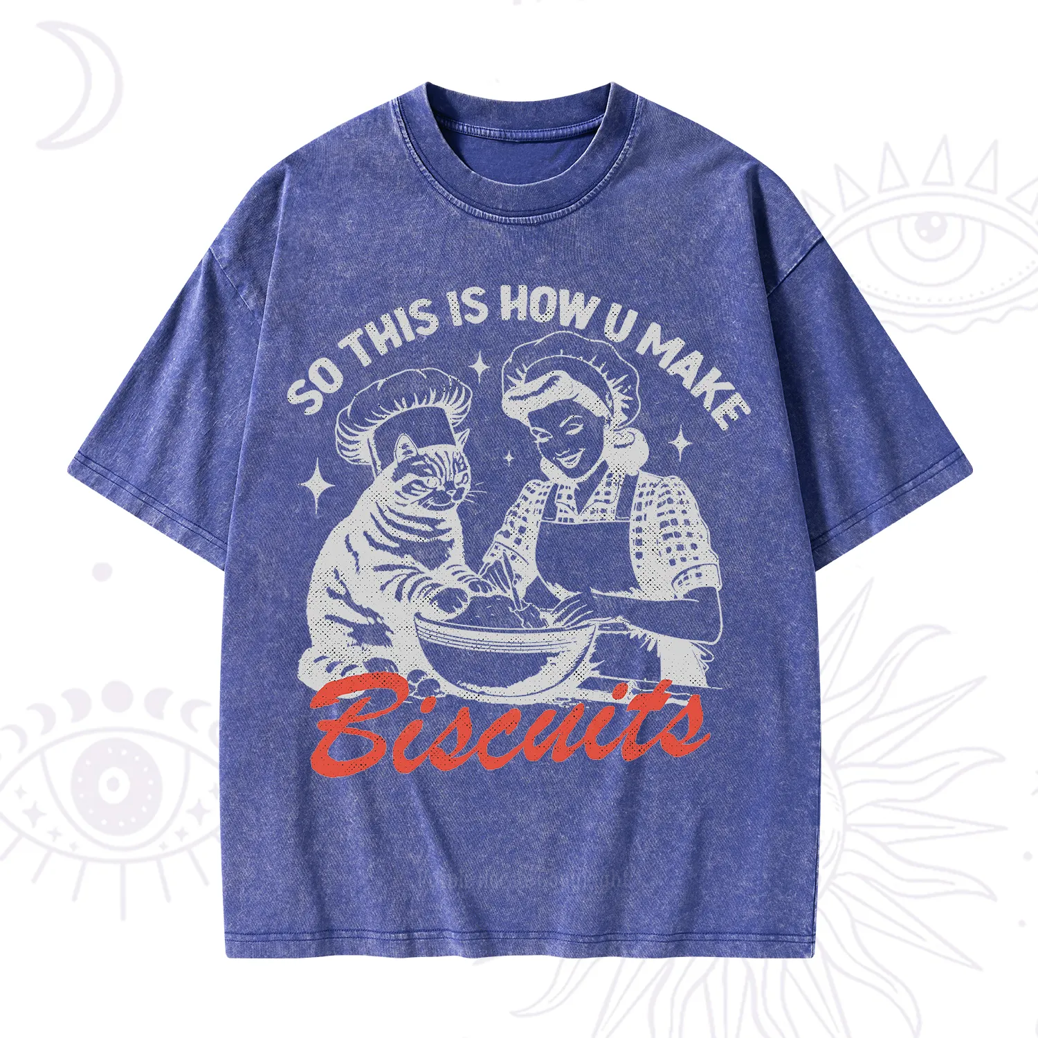 Purplehecate Funny Cat Baking Biscuits Washed T-Shirt
