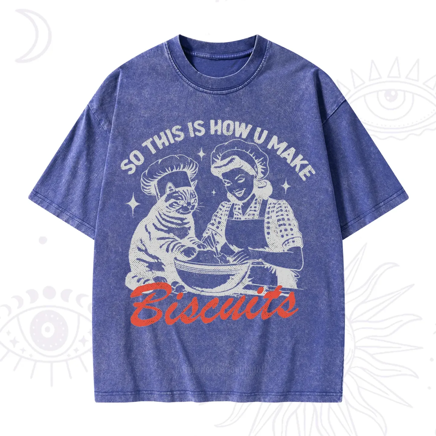 Purplehecate Funny Cat Baking Biscuits Washed T-Shirt