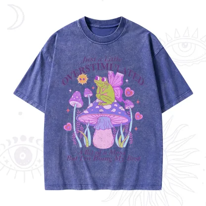 Purplehecate Just a Little Overstimulated Frog Washed T-Shirt